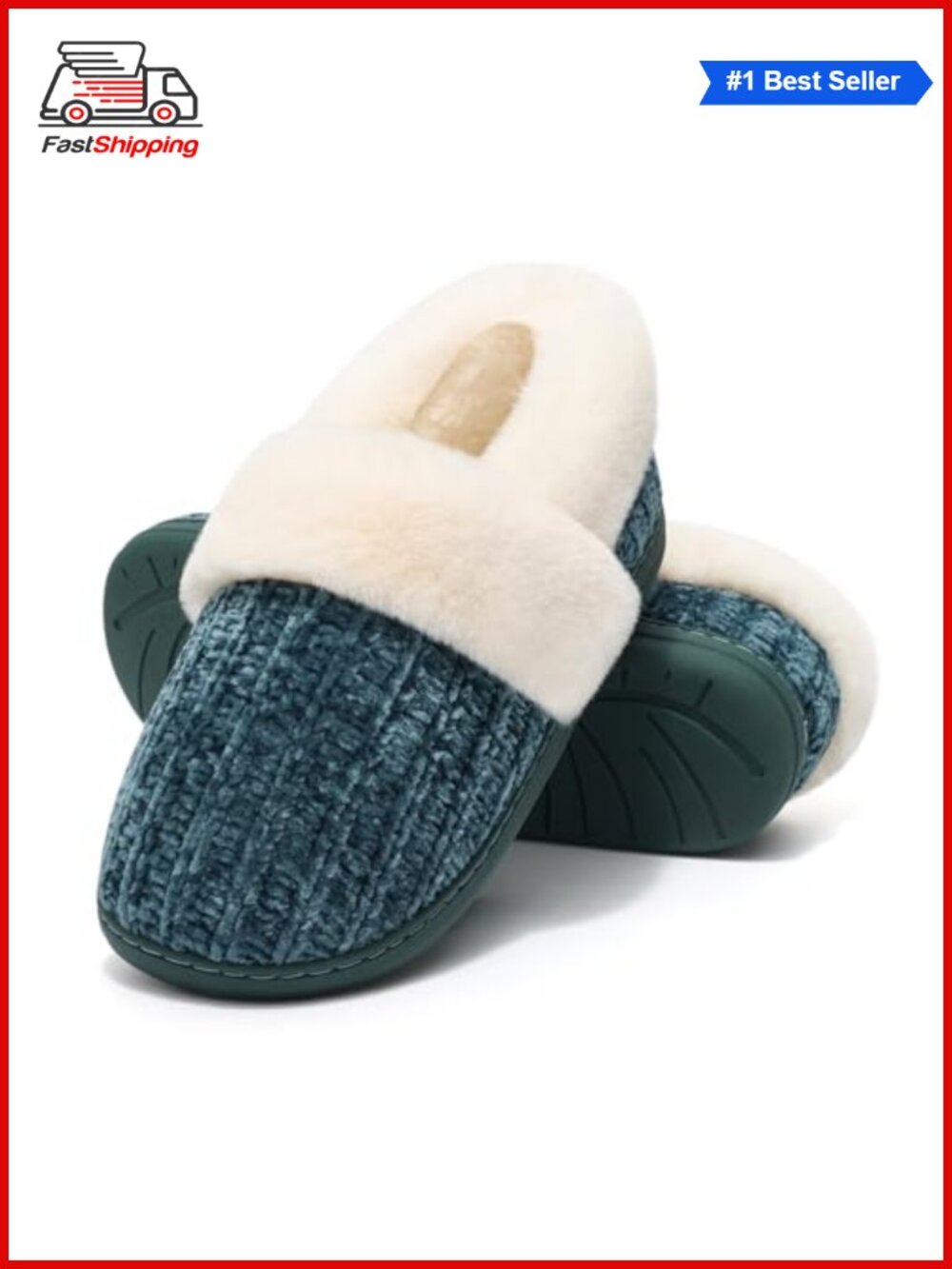 ✨Evshine Women's Closed Back Knit Fuzzy Memory Foam House Slippers